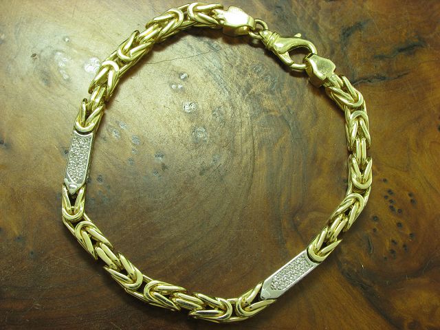 14kt 585 bicolor Gold Königsarmband mit Zirkonia Besatz / 23,0 cm / 36,4g