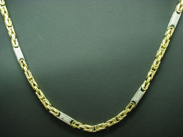 14kt 585 bicolor Gold Königskette mit Zirkonia Besatz / massiv / 71,0 cm / 63,9g