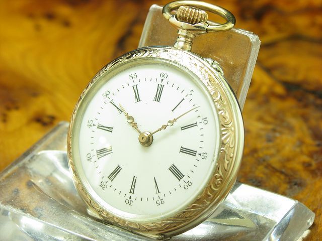 800 Silber / Gold Mantel Open Face Taschenuhr / Durchmesser 32,0 mm