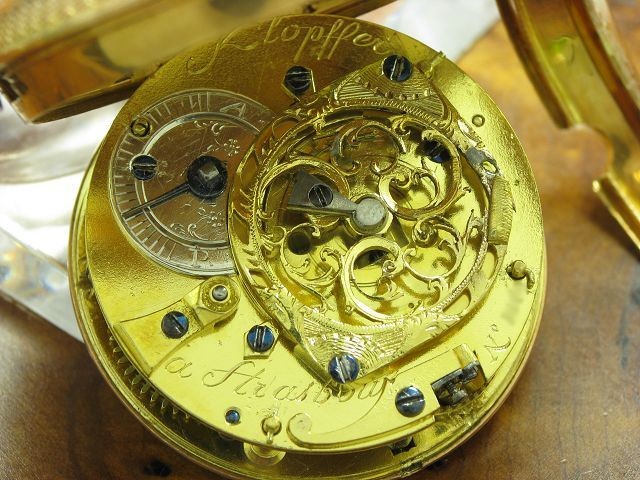 Kloppfer 18kt 750 Gold Open Face Schlüsselaufzug Taschenuhr / Durchmesser 47,5mm