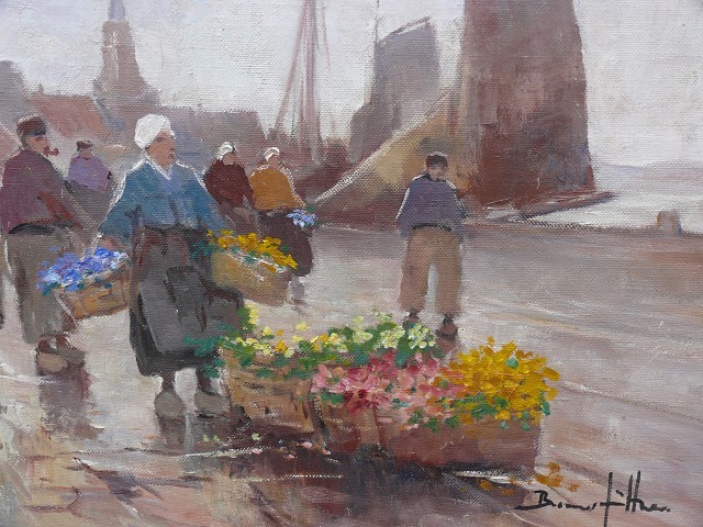 Bruno Jüttner Öl Gemälde Fischermarkt an der Nordsee