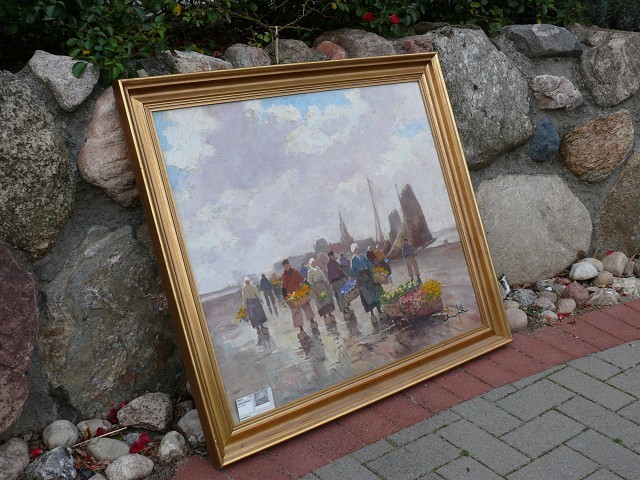 Bruno Jüttner Öl Gemälde Fischermarkt an der Nordsee