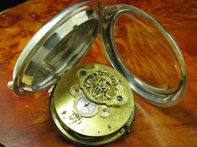Antike Adelind London Spindeltaschenuhr 925 Silber mit Schnecke & Kette um 1835