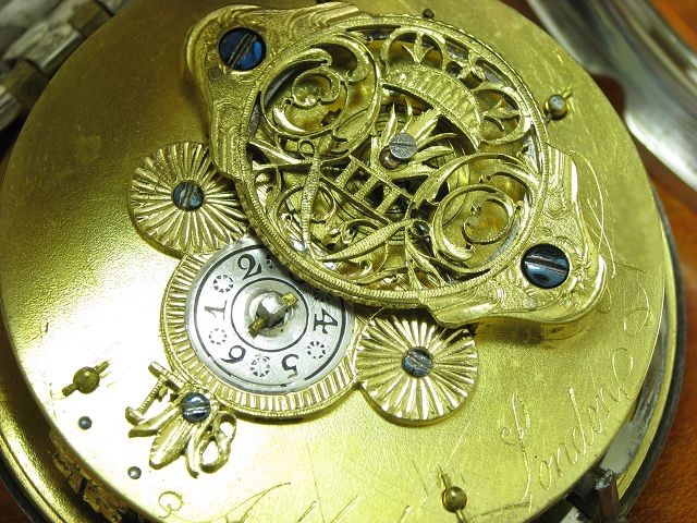 Antike Adelind London Spindeltaschenuhr 925 Silber mit Schnecke & Kette um 1835