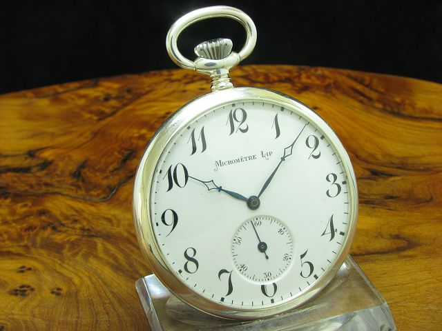Micromètre Lip 925 Silber Open Face Taschenuhr / Durchmesser 50,6 mm