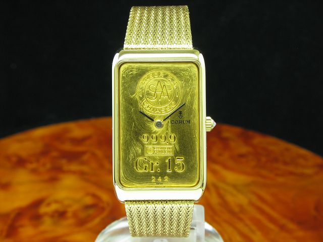 Corum 18kt 750 Gold Handaufzug Herrenuhr 15g 999 Feingold Barren / Ref 55400P58