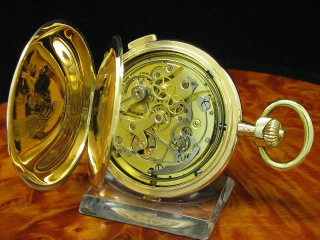 14kt 585 Gold Savonette Sprungdeckel Taschenuhr Chronograph Viertel-Repetition