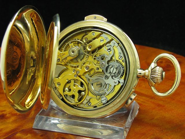 14kt 585 Gold Savonette Taschenuhr Chronograph Viertel-Repetition