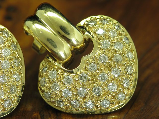 14kt 585 Gelbgold Herz Ohrstecker mit 1,28ct Brillant Besatz / Diamant / 7,2g