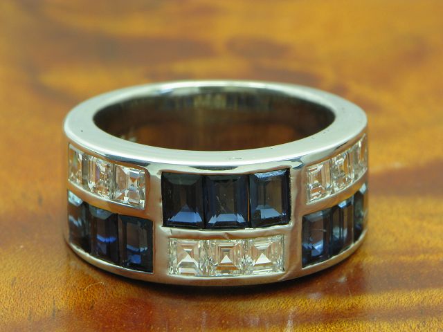 18kt 750 Weißgold Ring mit 1,08ct Diamant & 1,35ct Saphir Besatz / 11,8g / RG 52