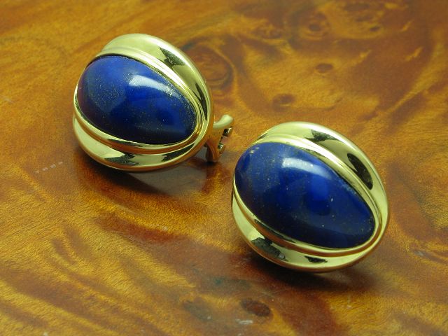 18kt 750 Gelbgold Ohrstecker mit 17,20ct Lapislazuli Besatz / Ohrringe / 16,9g