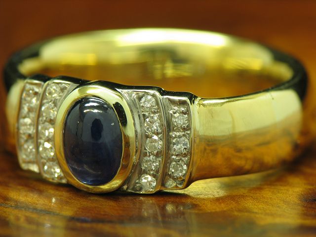 18kt 750 Gelbgold Ring mit 14kt 585 Gold, 0,16ct Diamant & 1,40ct Saphir Besatz