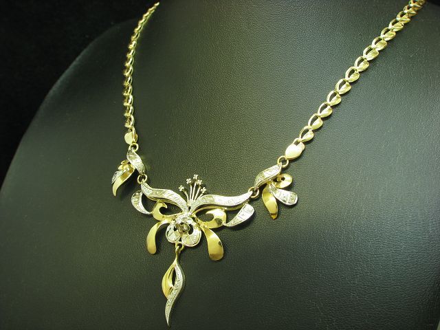 14kt 585 bicolor Gold Collier mit 0,13ct Diamant Besatz / 13,2g / 41,0cm