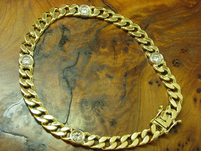 14kt 585 bicolor Gold Panzer Armband mit 0,66ct Brillant / Diamant / 20,5 cm