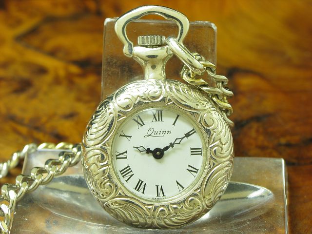 Quinn 925 Silber Open Face Taschenuhr / Durchmesser 27,5 mm