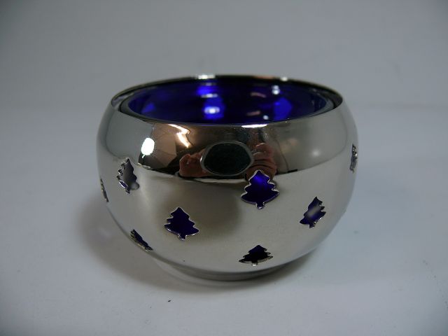 Teelichthalter aus Edelstahl inkl. blauem Glas / Weihnachtsdeko / Teelicht