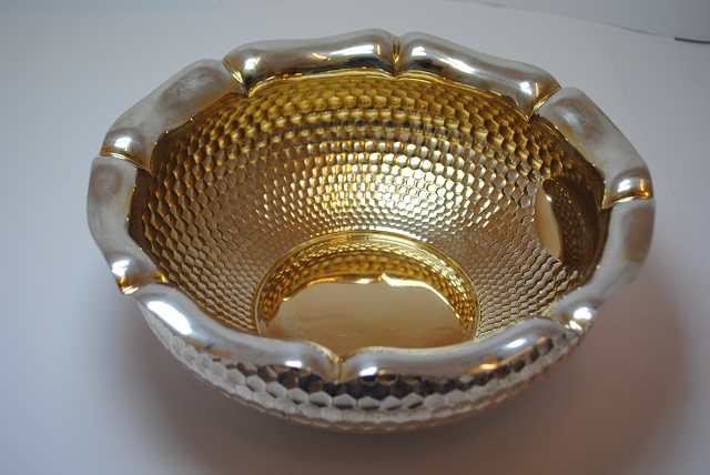 800 Silber Zierschale mit goldener Innenseite / Handarbeit / Echtsilber / 644,0g
