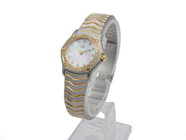 Ebel Classic Wave Quarz Stahl Gold Damenuhr / Perlmutt Zifferblatt / 24mm Ebel Classic Wave Quarz Stahl Gold Damenuhr / Perlmutt Zifferblatt / 24mm
