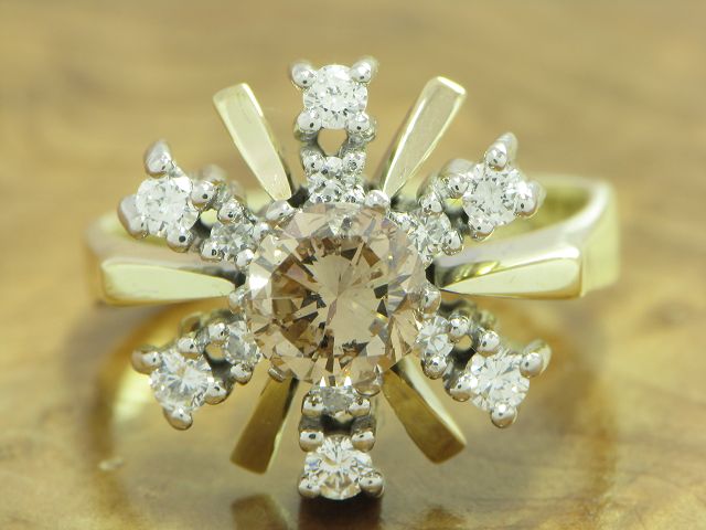 14kt 585 bicolor Gold Ring mit 1,34ct Brillant Besatz / Diamant / 7,4g / RG 51