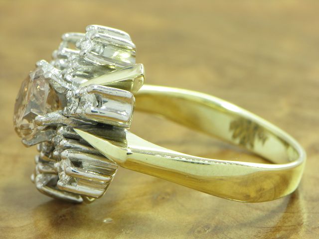 14kt 585 bicolor Gold Ring mit 1,34ct Brillant Besatz / Diamant / 7,4g / RG 51